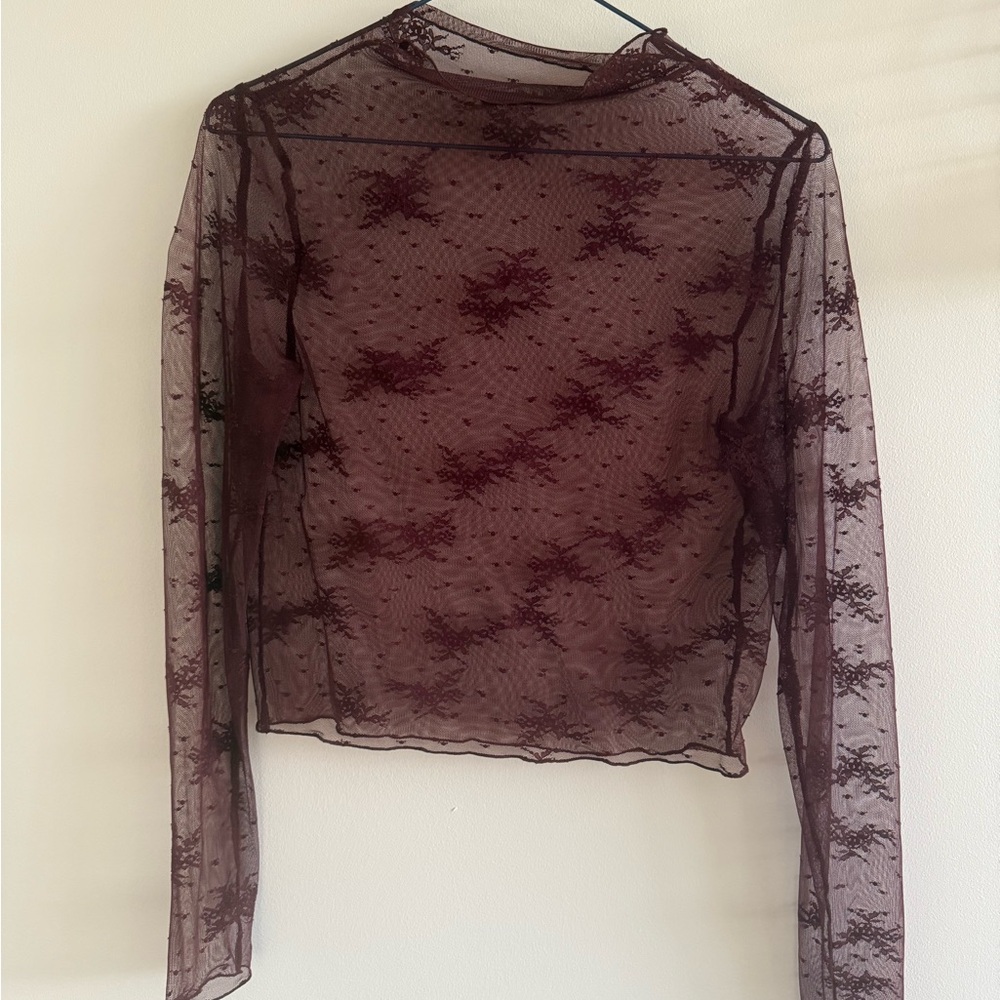 Sheer Red Blouse with Long Sleeves and Star Pattern